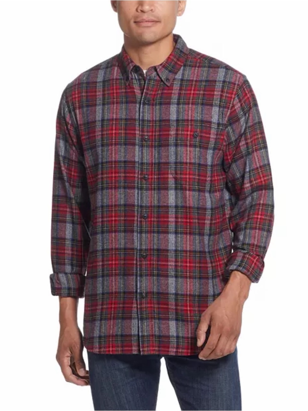 Weatherproof Vintage Poinsettia Holiday Tartan Flannel Shirt Large